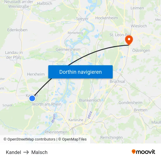 Kandel to Malsch map