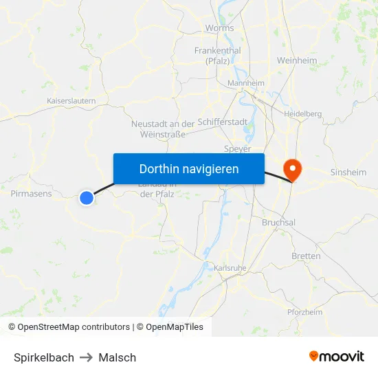 Spirkelbach to Malsch map