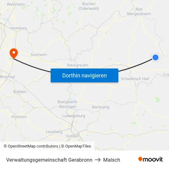Verwaltungsgemeinschaft Gerabronn to Malsch map