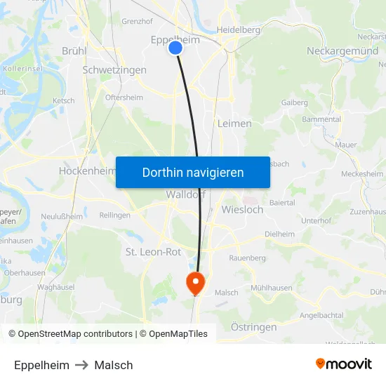 Eppelheim to Malsch map
