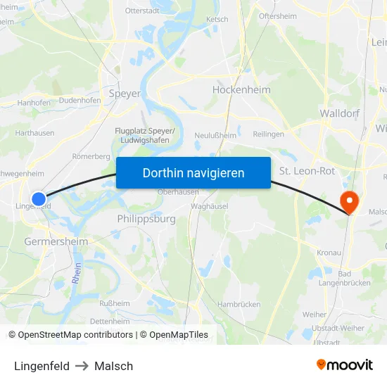 Lingenfeld to Malsch map