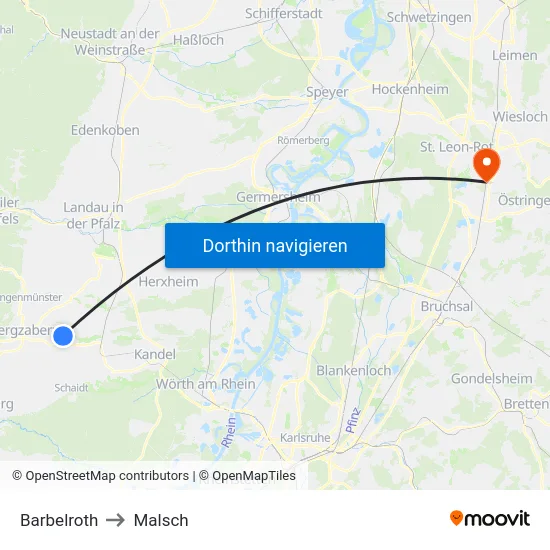 Barbelroth to Malsch map