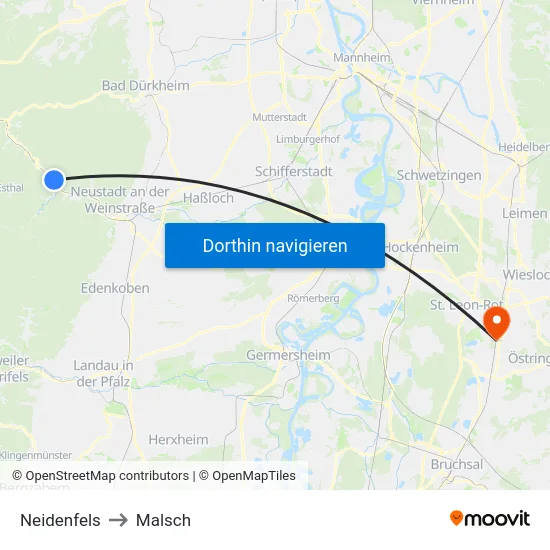 Neidenfels to Malsch map