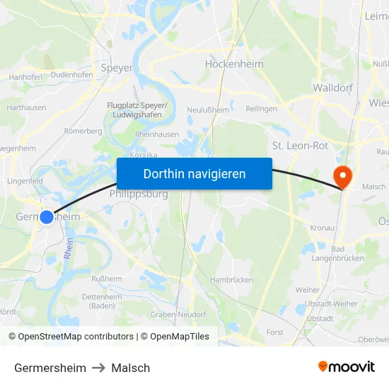 Germersheim to Malsch map