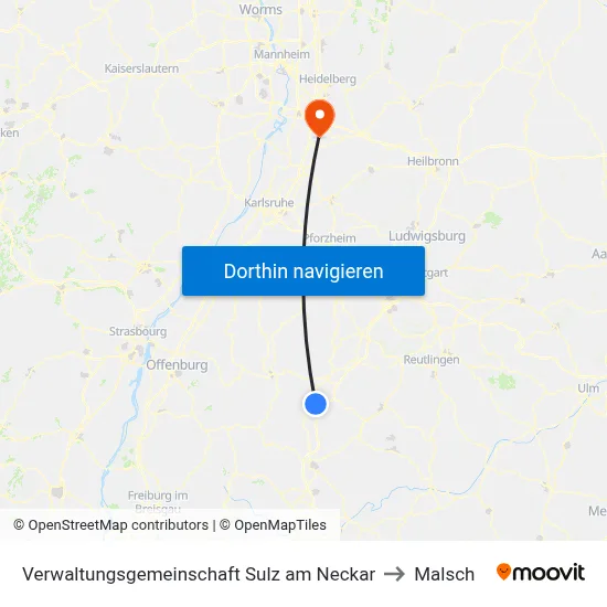 Verwaltungsgemeinschaft Sulz am Neckar to Malsch map