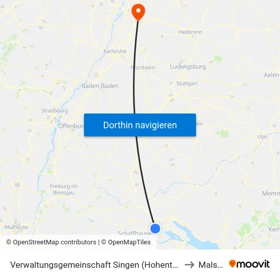 Verwaltungsgemeinschaft Singen (Hohentwiel) to Malsch map