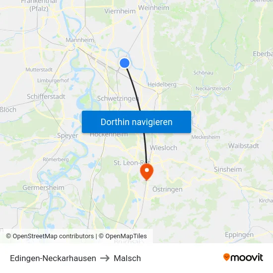 Edingen-Neckarhausen to Malsch map