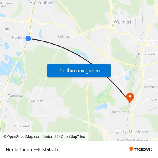 Neulußheim to Malsch map