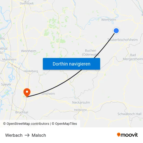 Werbach to Malsch map