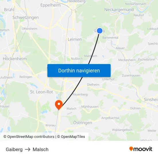 Gaiberg to Malsch map