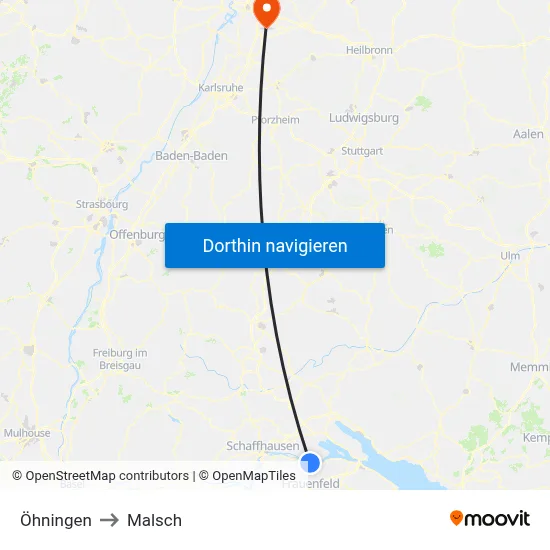 Öhningen to Malsch map