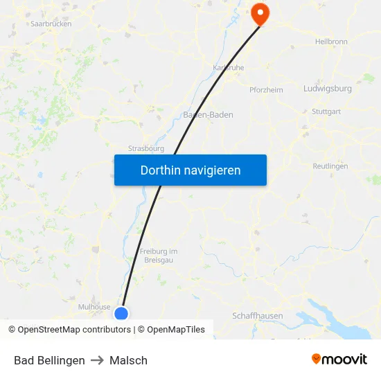 Bad Bellingen to Malsch map