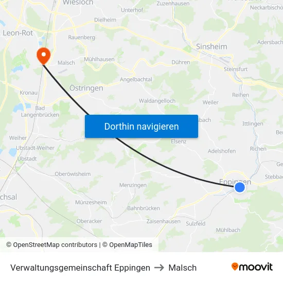 Verwaltungsgemeinschaft Eppingen to Malsch map