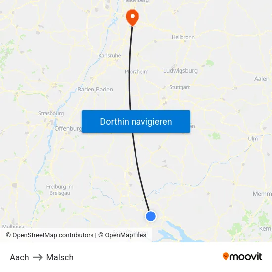 Aach to Malsch map