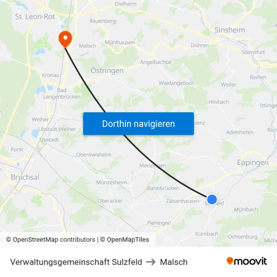 Verwaltungsgemeinschaft Sulzfeld to Malsch map