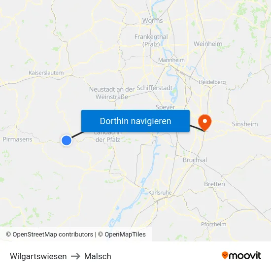 Wilgartswiesen to Malsch map