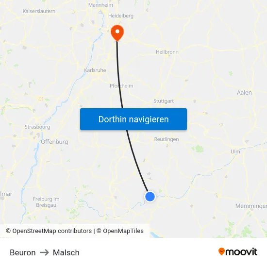 Beuron to Malsch map