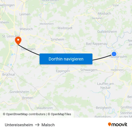 Untereisesheim to Malsch map