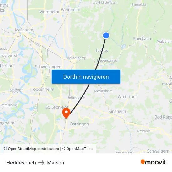 Heddesbach to Malsch map