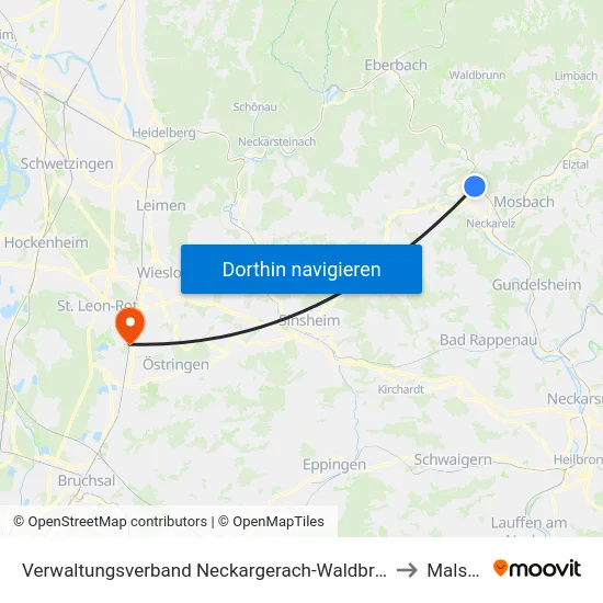 Verwaltungsverband Neckargerach-Waldbrunn to Malsch map