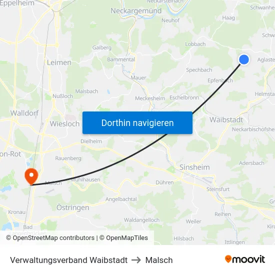 Verwaltungsverband Waibstadt to Malsch map