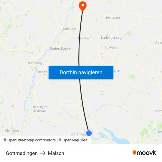 Gottmadingen to Malsch map