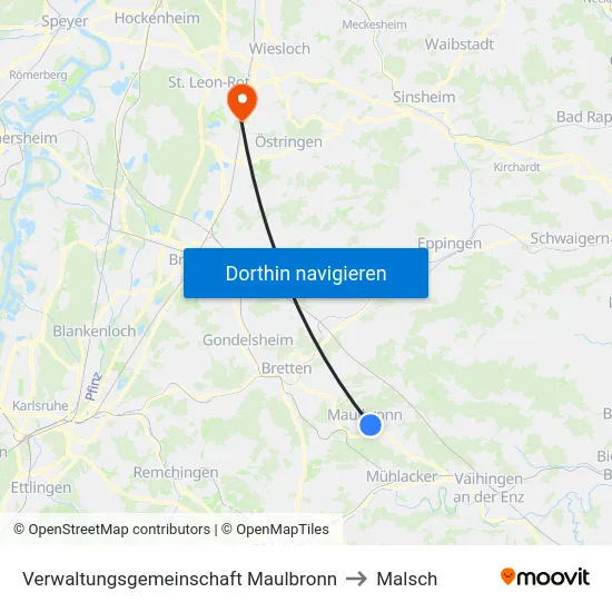 Verwaltungsgemeinschaft Maulbronn to Malsch map