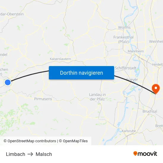 Limbach to Malsch map