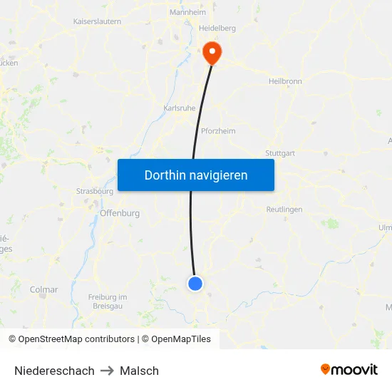 Niedereschach to Malsch map