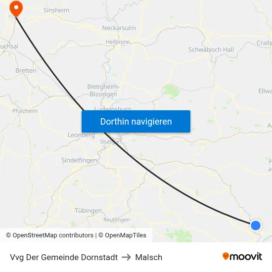 Vvg Der Gemeinde Dornstadt to Malsch map