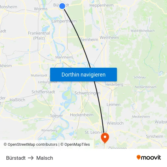 Bürstadt to Malsch map