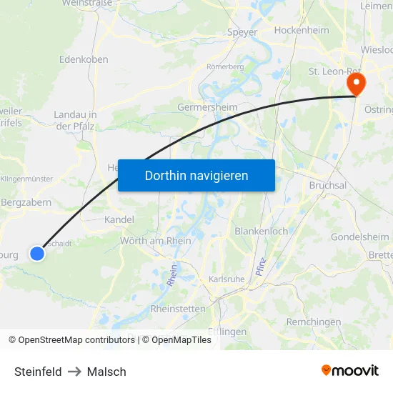 Steinfeld to Malsch map
