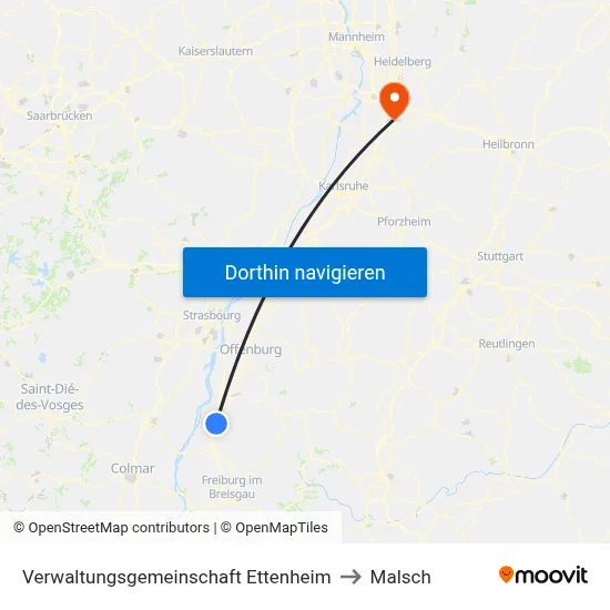 Verwaltungsgemeinschaft Ettenheim to Malsch map