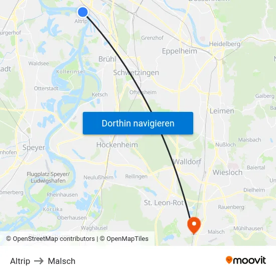 Altrip to Malsch map