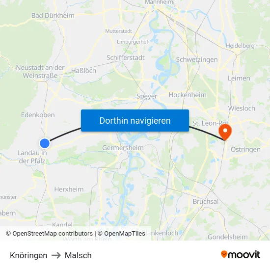 Knöringen to Malsch map