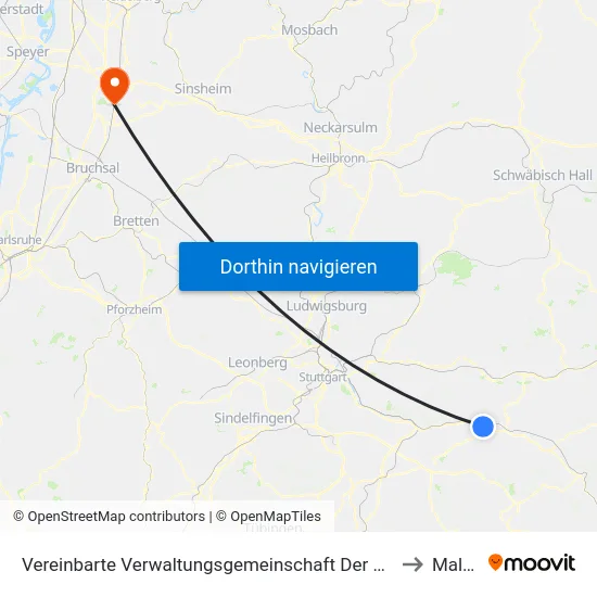 Vereinbarte Verwaltungsgemeinschaft Der Stadt Uhingen to Malsch map