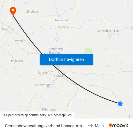 Gemeindeverwaltungsverband Lonsee-Amstetten to Malsch map