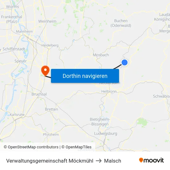 Verwaltungsgemeinschaft Möckmühl to Malsch map