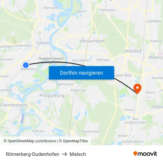 Römerberg-Dudenhofen to Malsch map