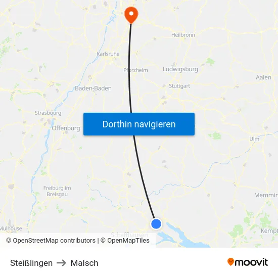 Steißlingen to Malsch map
