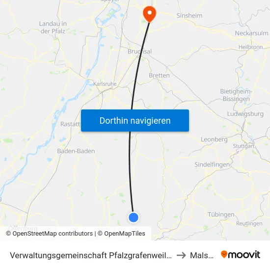 Verwaltungsgemeinschaft Pfalzgrafenweiler to Malsch map