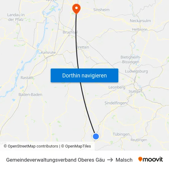 Gemeindeverwaltungsverband Oberes Gäu to Malsch map