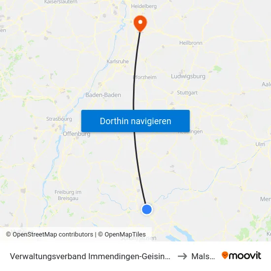 Verwaltungsverband Immendingen-Geisingen to Malsch map