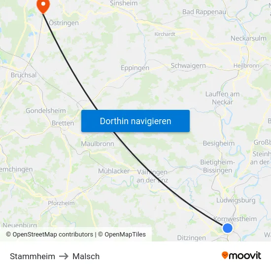 Stammheim to Malsch map