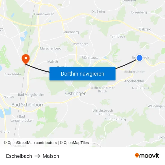 Eschelbach to Malsch map