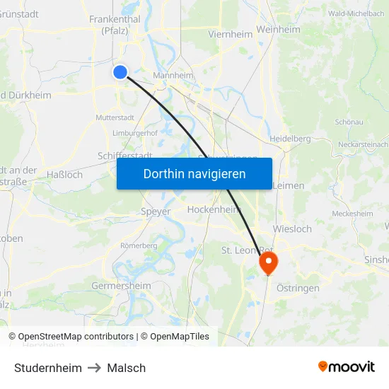 Studernheim to Malsch map