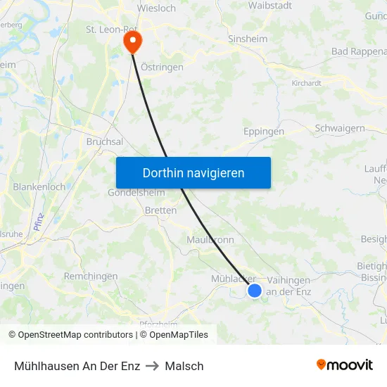 Mühlhausen An Der Enz to Malsch map