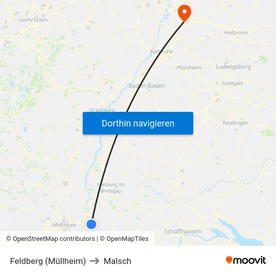 Feldberg (Müllheim) to Malsch map