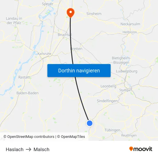 Haslach to Malsch map