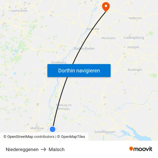 Niedereggenen to Malsch map